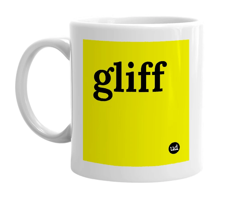 White mug with 'gliff' in bold black letters