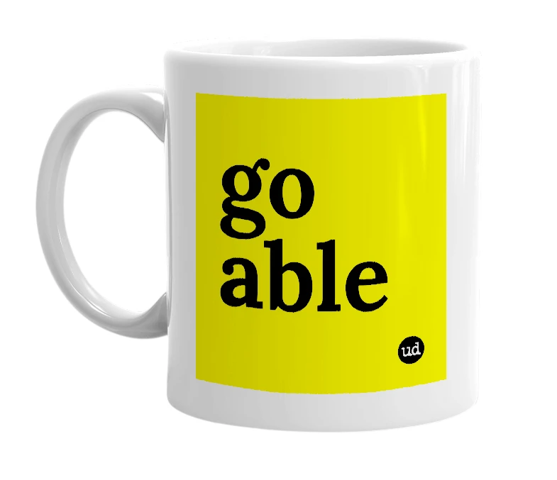 White mug with 'go able' in bold black letters