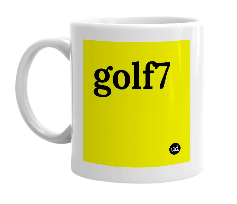 White mug with 'golf7' in bold black letters
