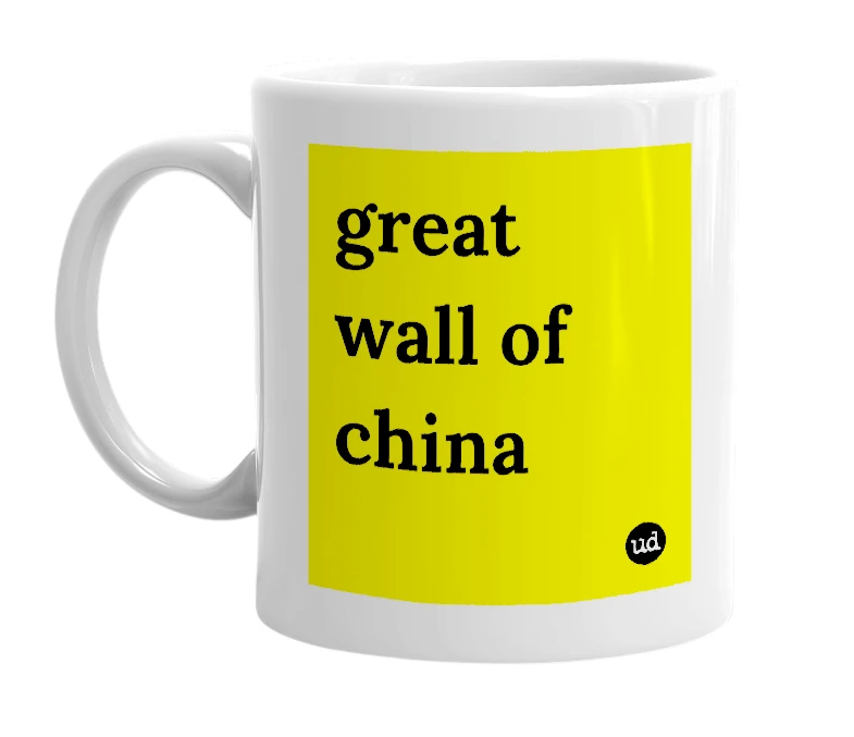 White mug with 'great wall of china' in bold black letters