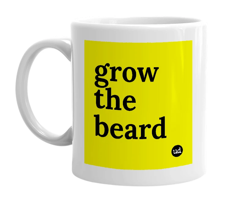 White mug with 'grow the beard' in bold black letters