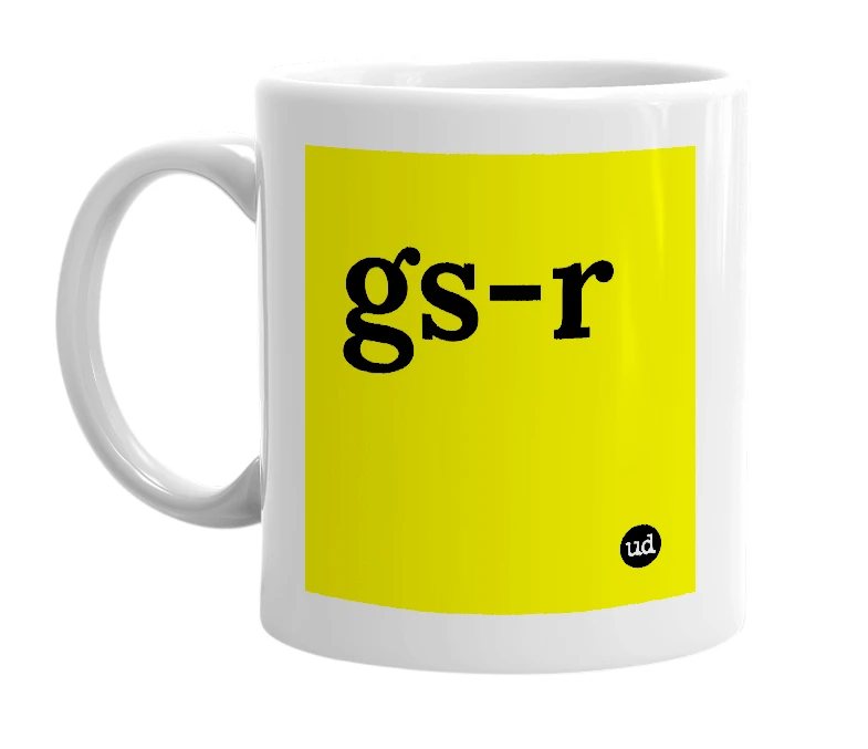White mug with 'gs-r' in bold black letters