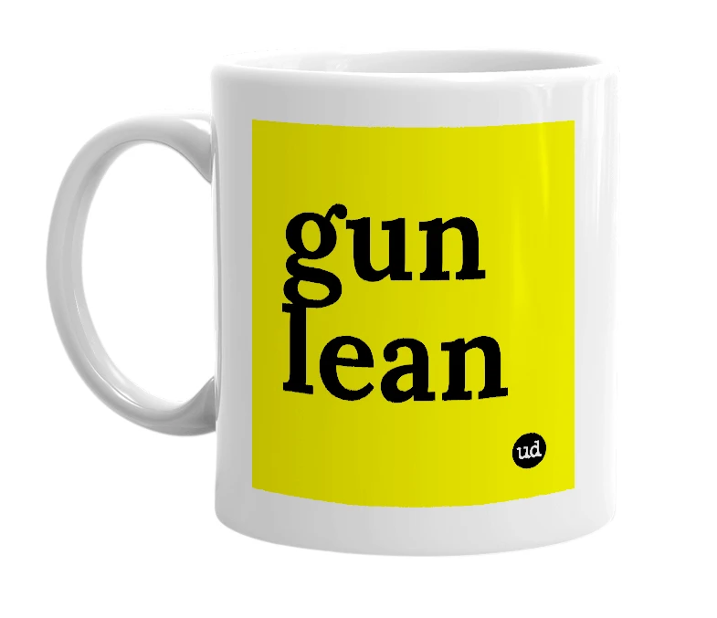 White mug with 'gun lean' in bold black letters