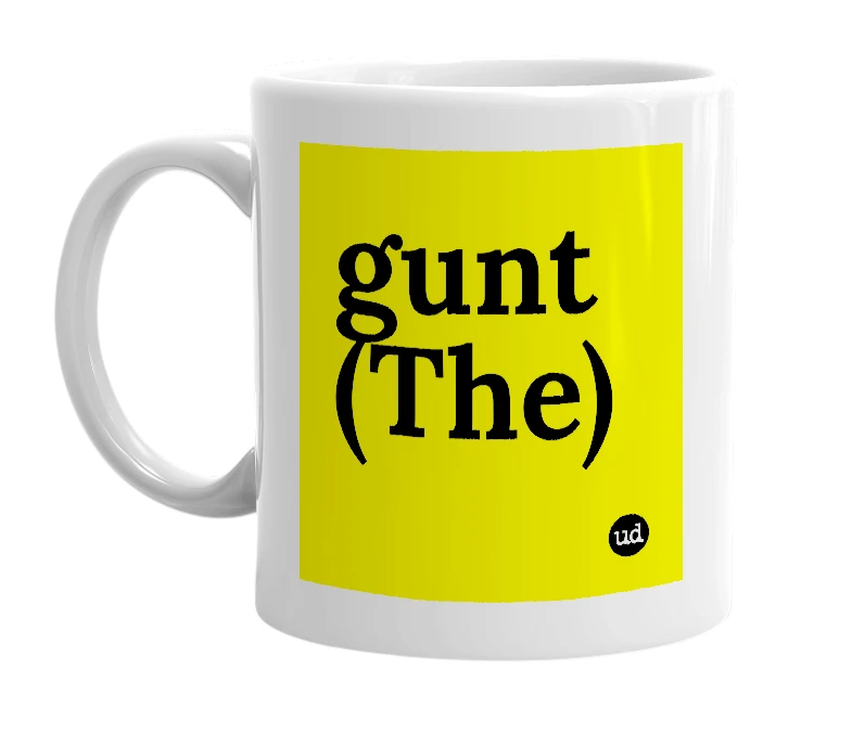 White mug with 'gunt (The)' in bold black letters