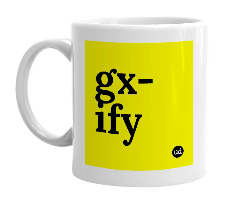 White mug with 'gx-ify' in bold black letters