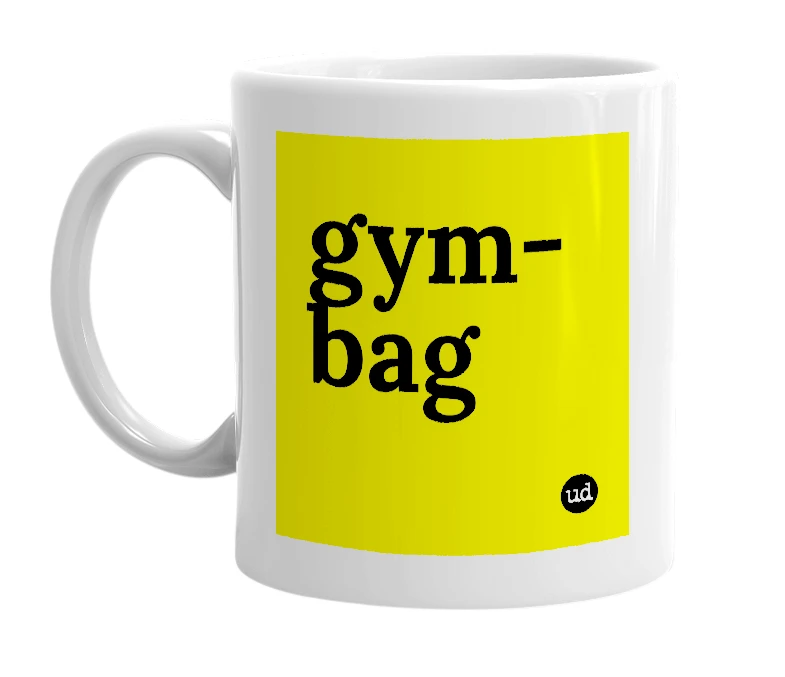 White mug with 'gym-bag' in bold black letters