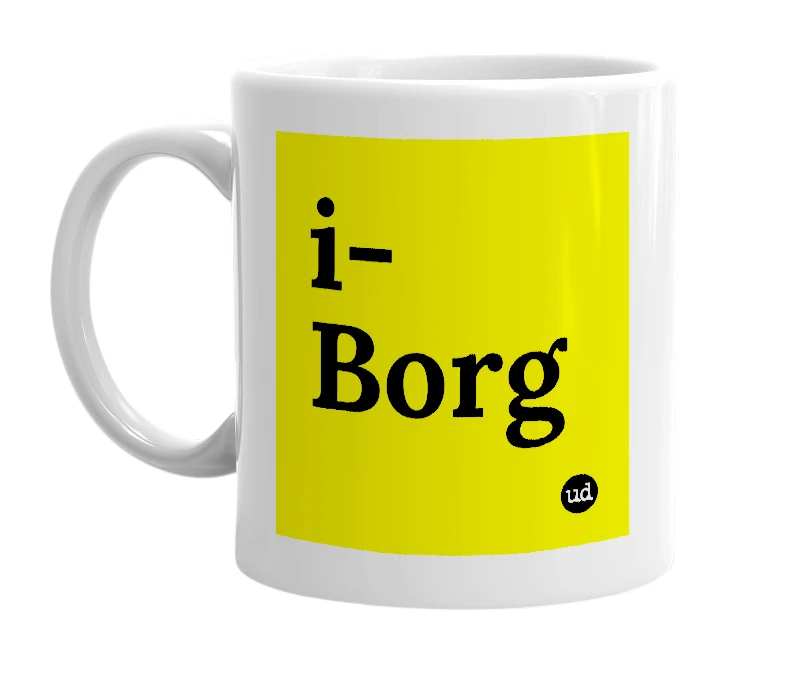 White mug with 'i-Borg' in bold black letters