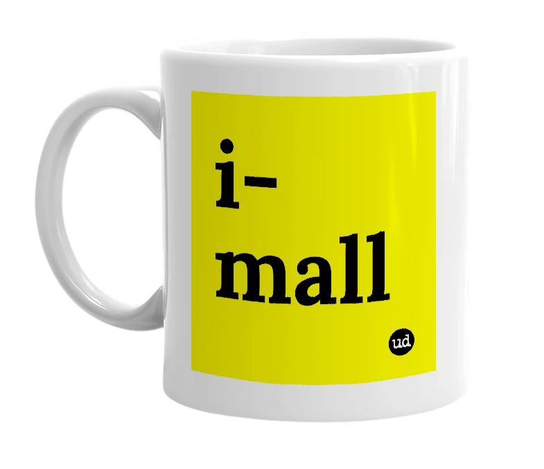 White mug with 'i-mall' in bold black letters