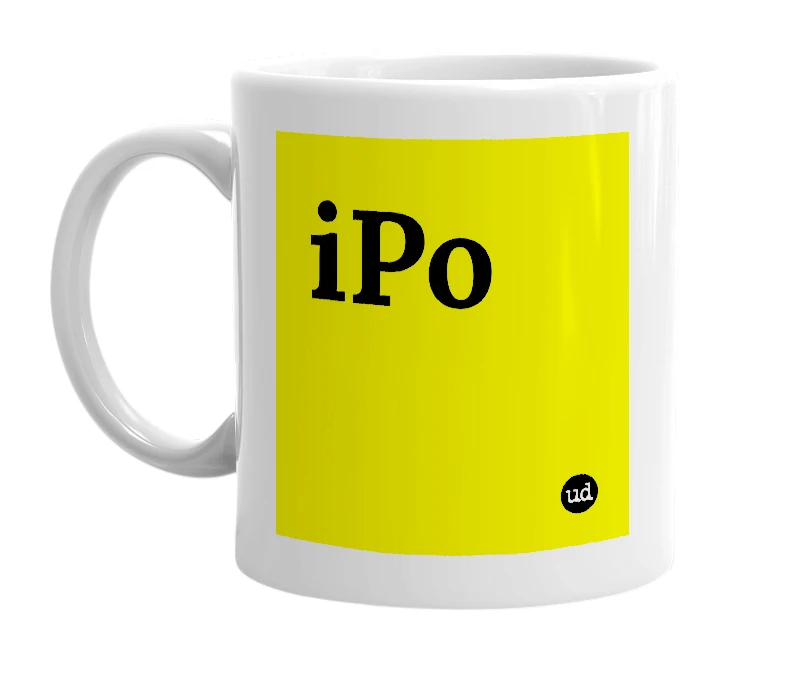 White mug with 'iPo' in bold black letters