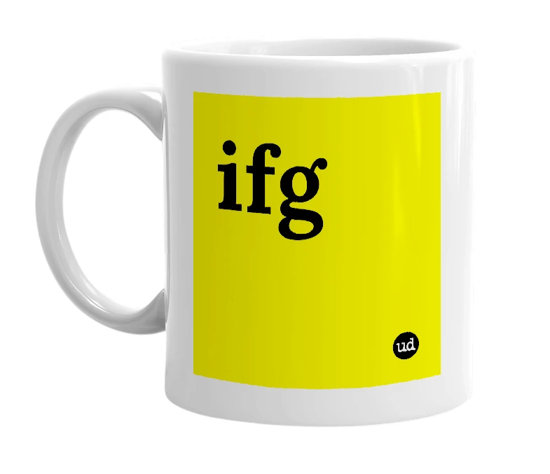 White mug with 'ifg' in bold black letters