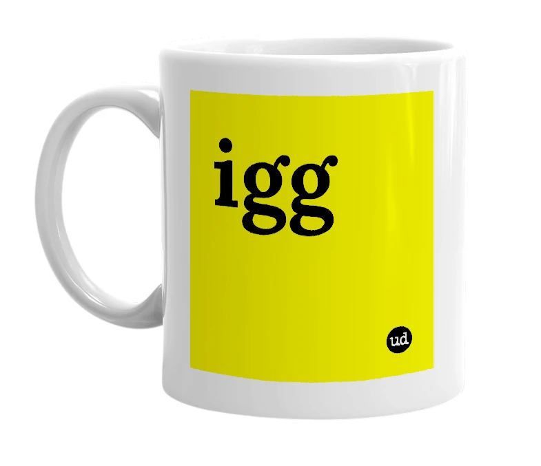 White mug with 'igg' in bold black letters