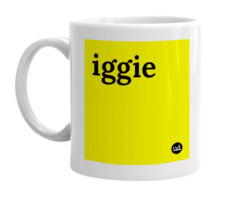 White mug with 'iggie' in bold black letters