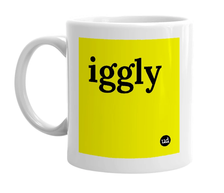 White mug with 'iggly' in bold black letters