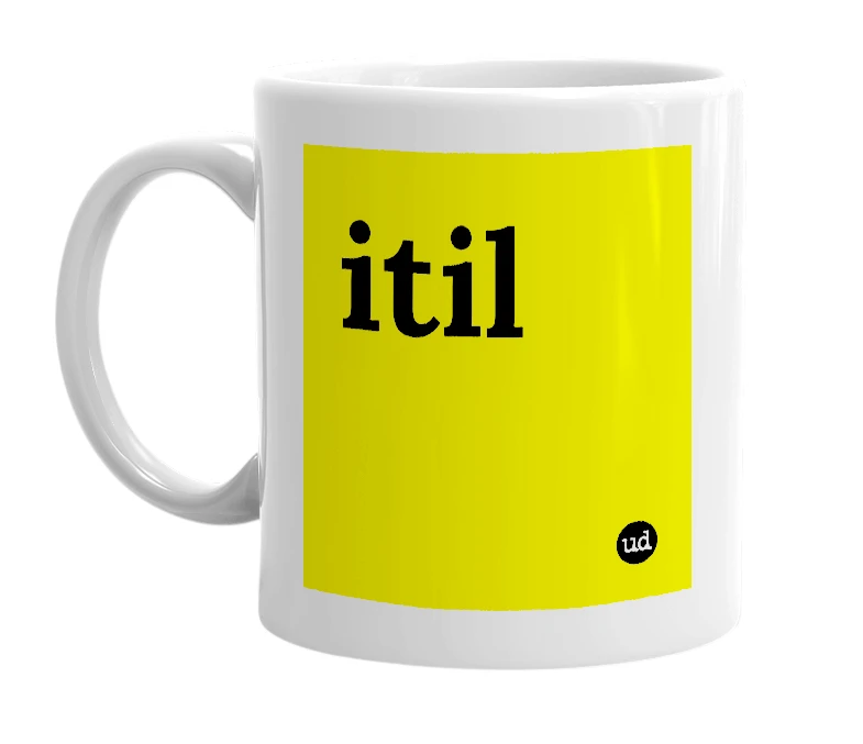 White mug with 'itil' in bold black letters