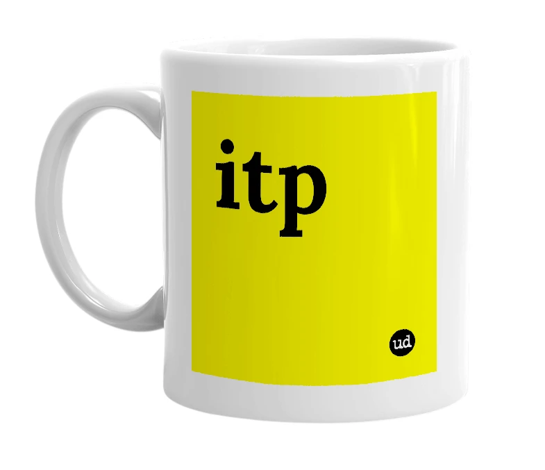 White mug with 'itp' in bold black letters