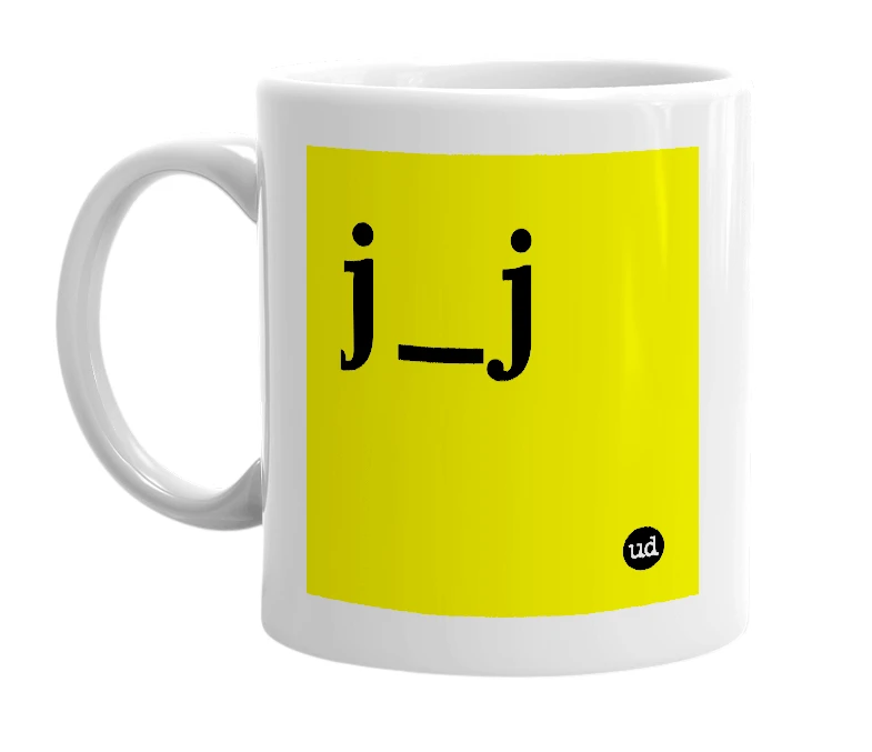 White mug with 'j_j' in bold black letters