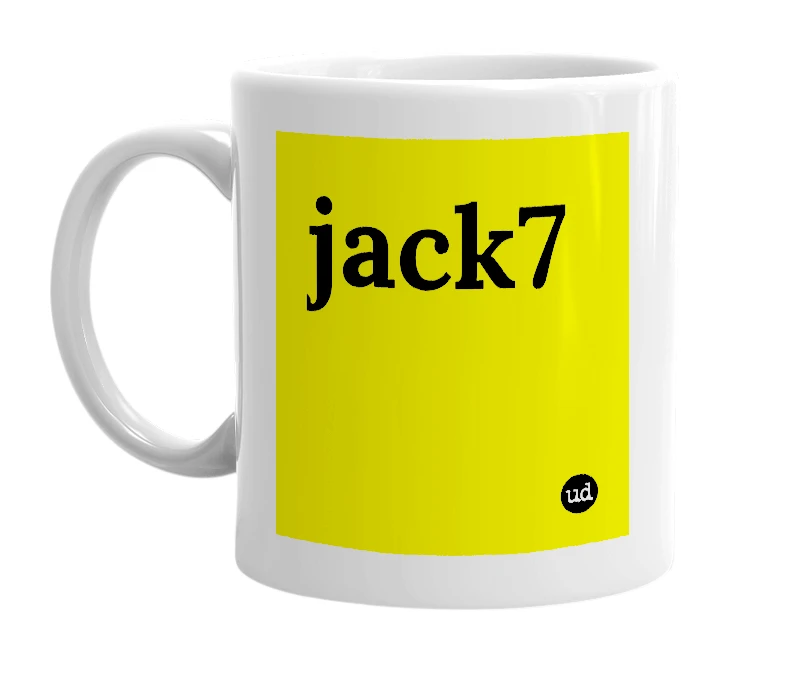 White mug with 'jack7' in bold black letters