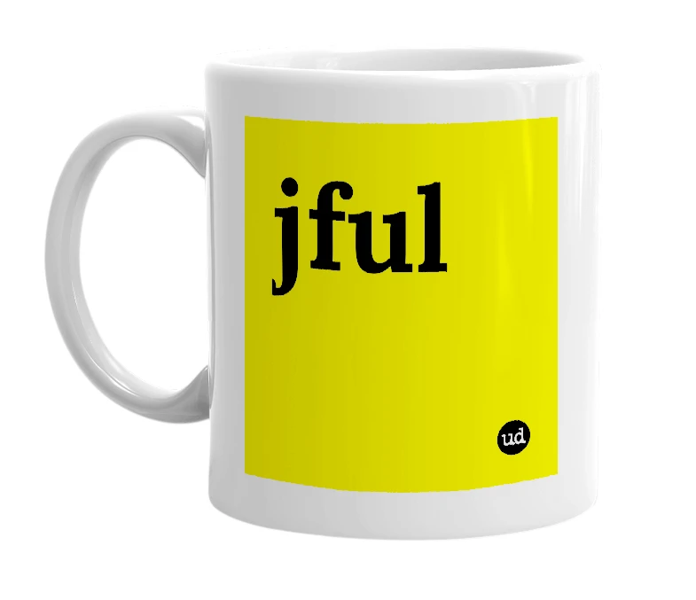 White mug with 'jful' in bold black letters
