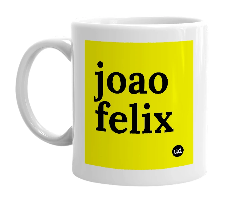 White mug with 'joao felix' in bold black letters