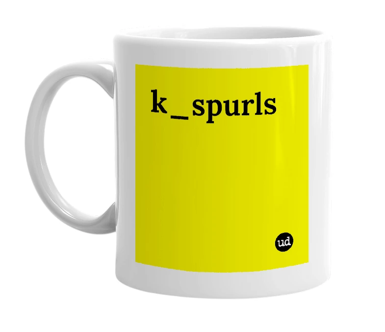 White mug with 'k_spurls' in bold black letters