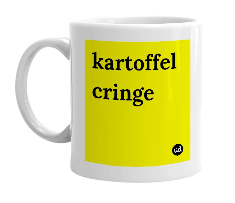 White mug with 'kartoffel cringe' in bold black letters