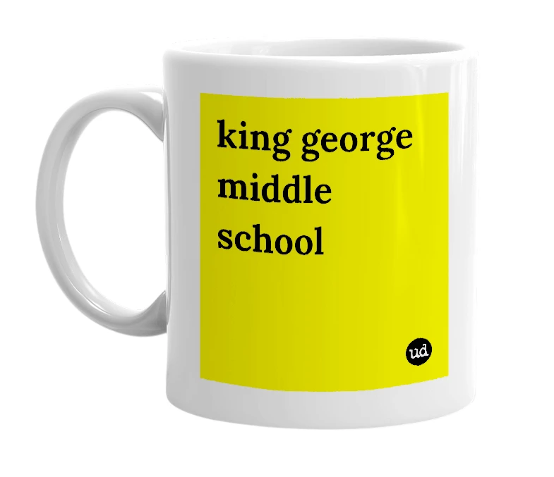 White mug with 'king george middle school' in bold black letters
