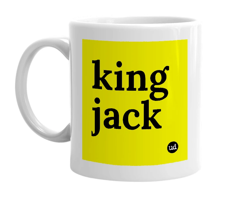 White mug with 'king jack' in bold black letters