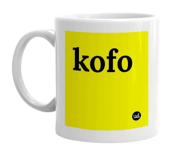 White mug with 'kofo' in bold black letters