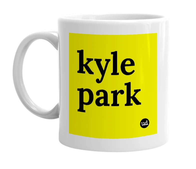 White mug with 'kyle park' in bold black letters