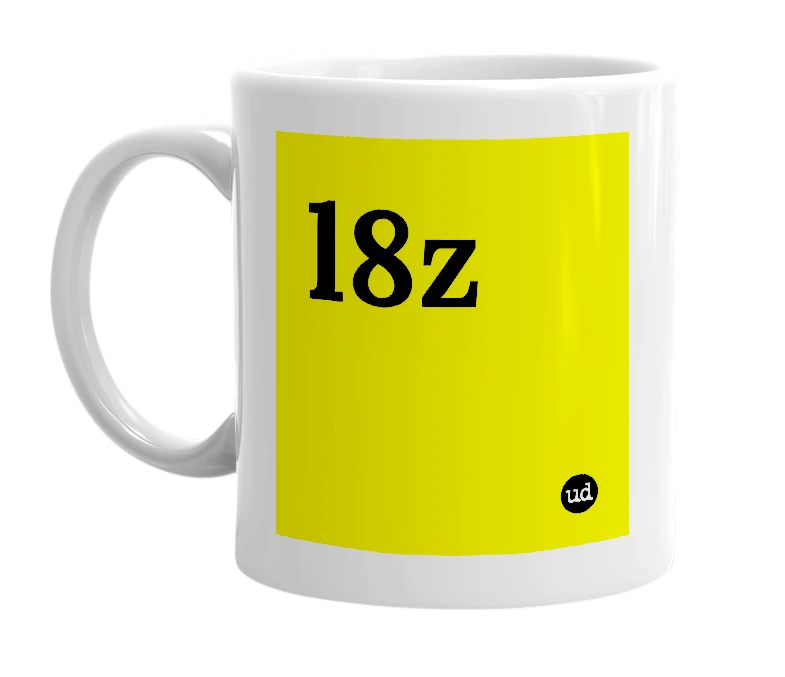 White mug with 'l8z' in bold black letters