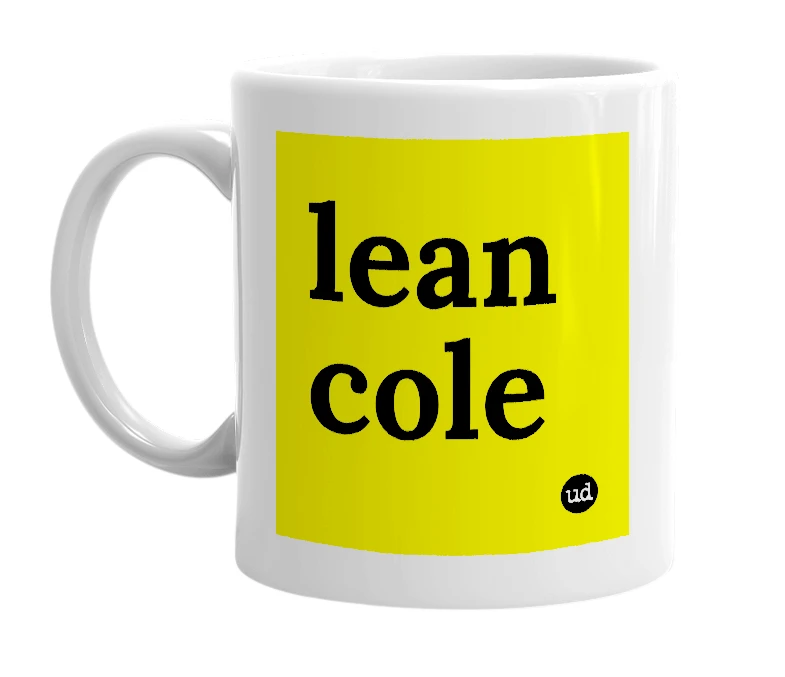 White mug with 'lean cole' in bold black letters