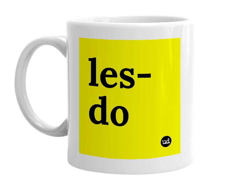 White mug with 'les-do' in bold black letters