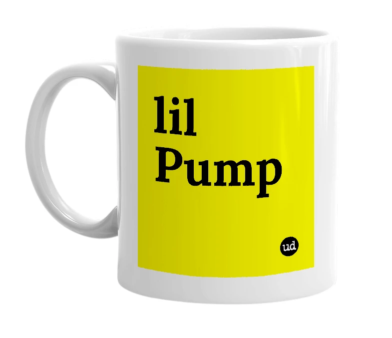 White mug with 'lil Pump' in bold black letters