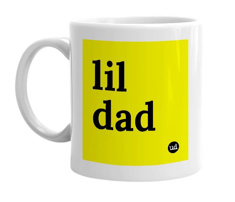 White mug with 'lil dad' in bold black letters