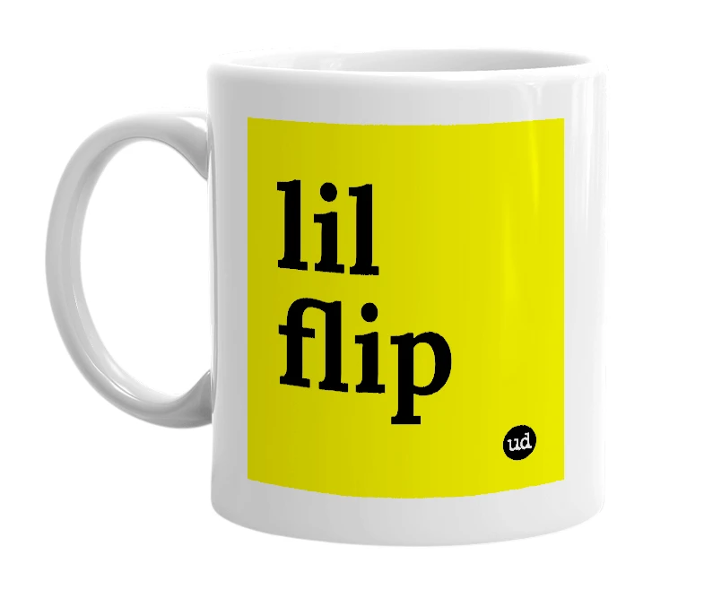 White mug with 'lil flip' in bold black letters