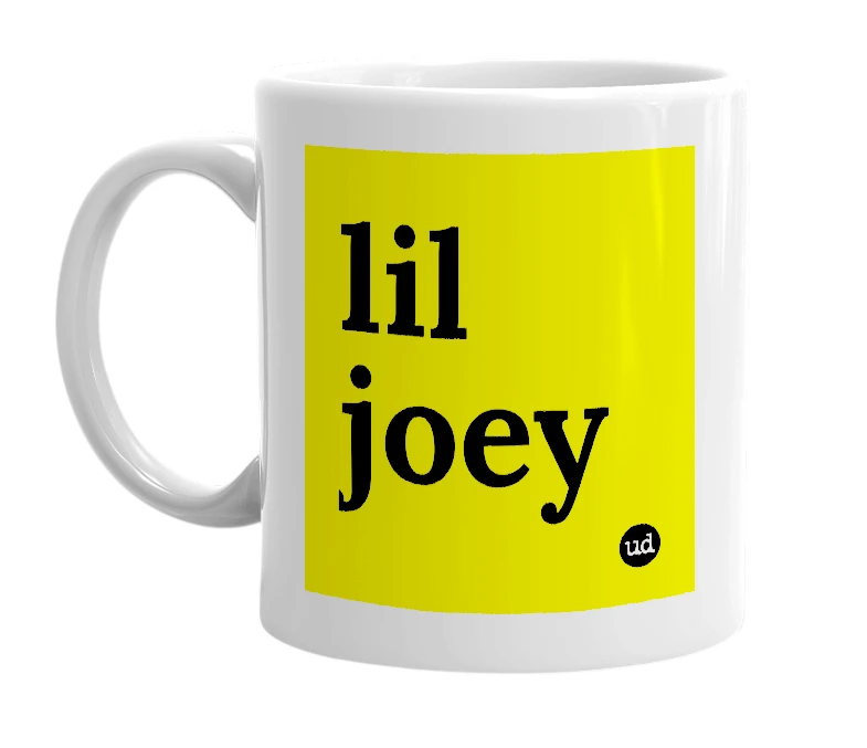 White mug with 'lil joey' in bold black letters