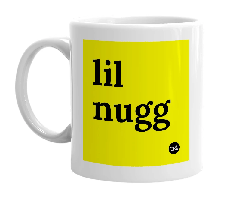 White mug with 'lil nugg' in bold black letters