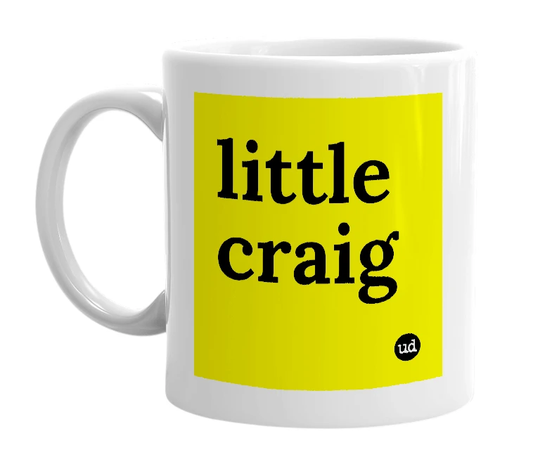 White mug with 'little craig' in bold black letters
