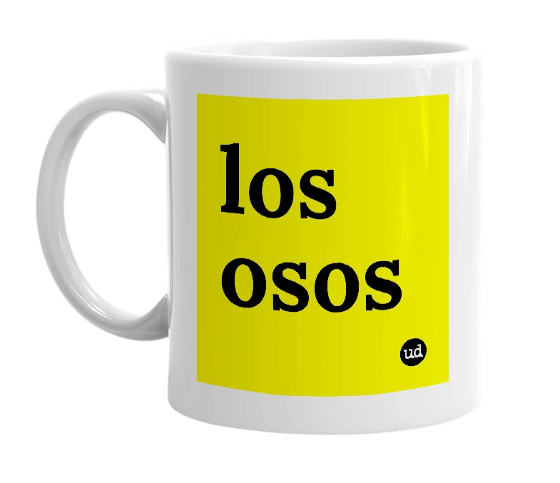 White mug with 'los osos' in bold black letters