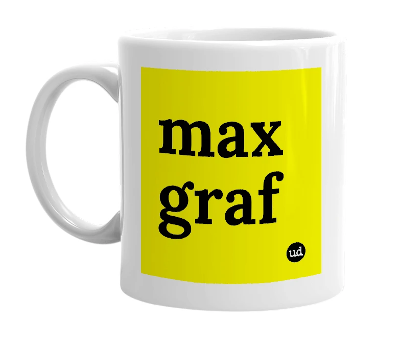 White mug with 'max graf' in bold black letters