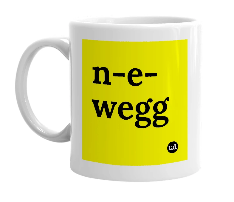 White mug with 'n-e-wegg' in bold black letters