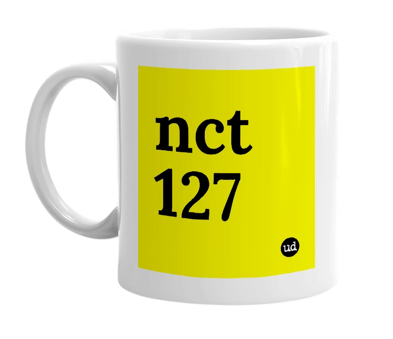 White mug with 'nct 127' in bold black letters