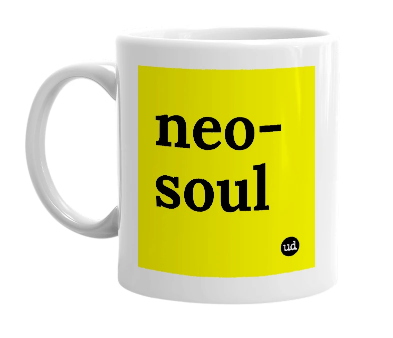 White mug with 'neo-soul' in bold black letters