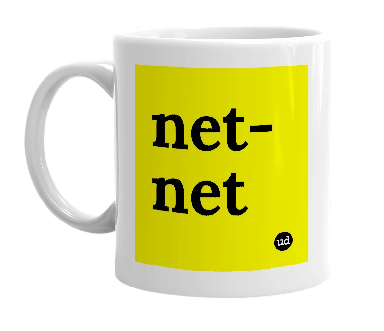 White mug with 'net-net' in bold black letters