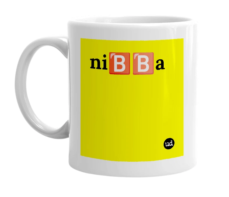 White mug with 'ni🅱️🅱️a' in bold black letters