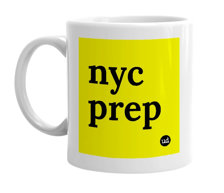 White mug with 'nyc prep' in bold black letters