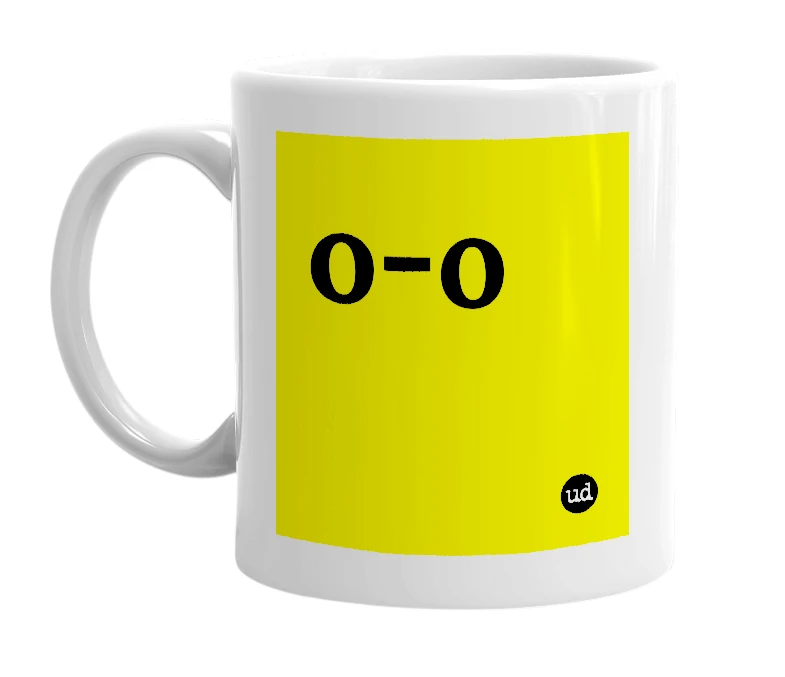 White mug with 'o-o' in bold black letters