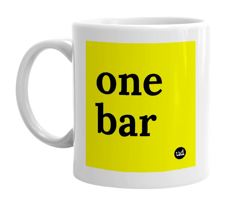 White mug with 'one bar' in bold black letters