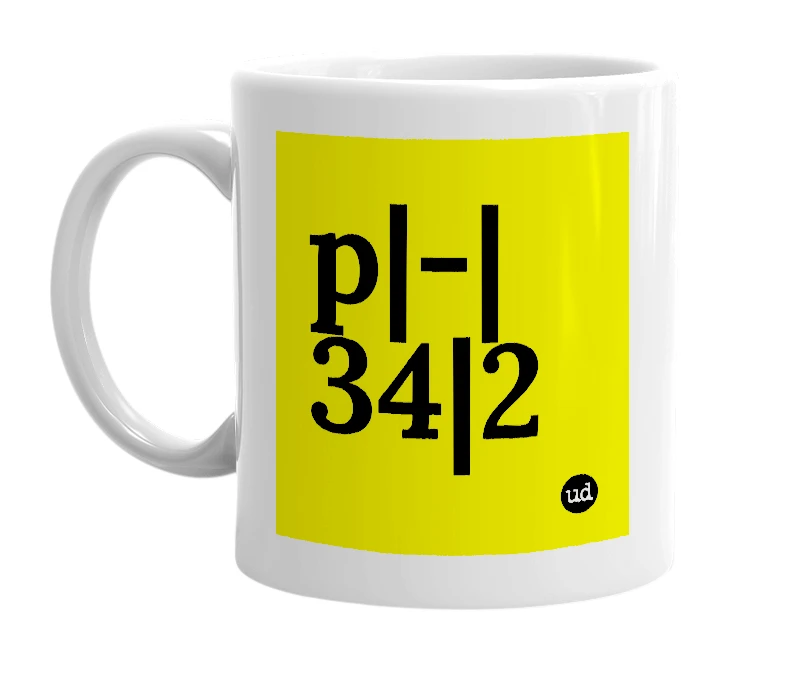 White mug with 'p|-|34|2' in bold black letters
