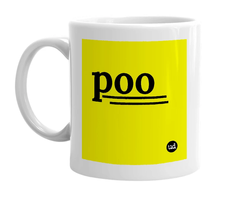 White mug with 'p͟͟o͟͟o͟͟' in bold black letters